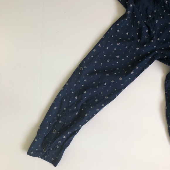 Mavi Navy Blue Button Down Roll Tab Sleeve Blouse - Picture 7 of 8